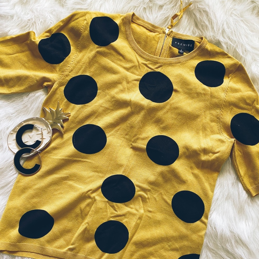 Premise Yellow Polka Dot Sweater Top